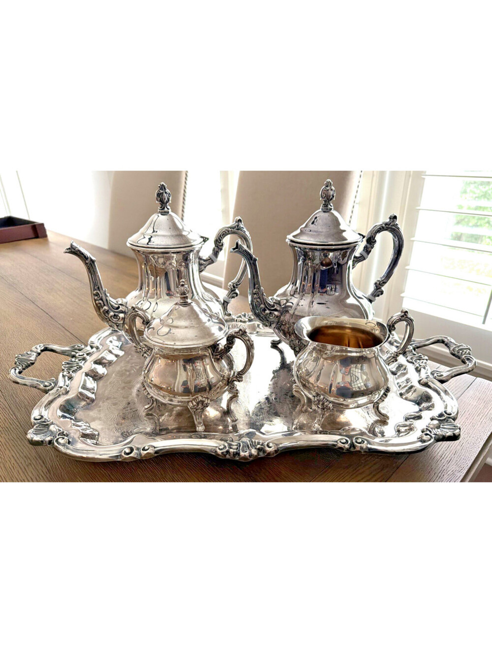 Towle French Provincial/Rococo Silver Plated 5-Piece Tea Service w/ Tray